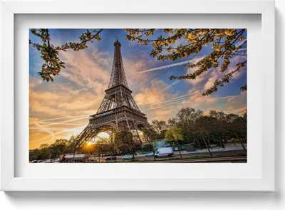 Produktbild von Eiffelturm in Paris– Wandbild mit Rahmen – Gerahmtes Bild  – Wanddekoration – 30x20 cm –  Weiß Rahmen