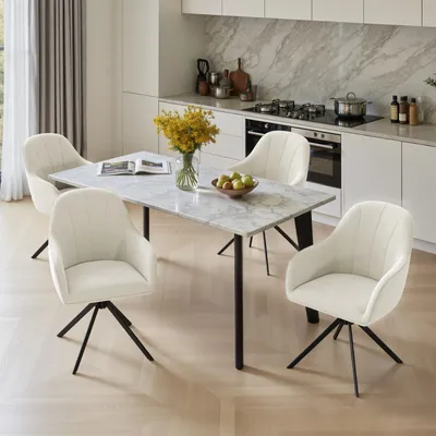 Produktbild von Hawthyhome 4-Fußstuhl,Esszimmerstühle drehbar Polsterstuhl mit Armlehne & Metallbeinen Moderner Küchenstuhl für Esszimmer, Wohnzimmer, Büro, Beige