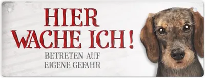 Produktbild von Metallschild mit Dackel Motiv und Spruch: Betreten auf eigene Gefahr ... Schild