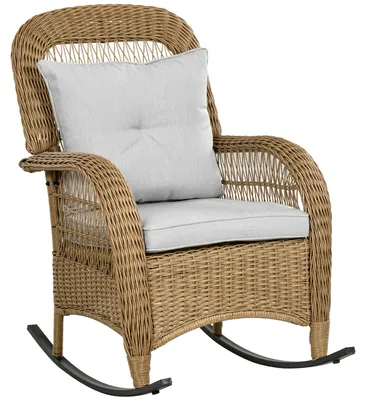 Produktbild von Outsunny Rattan Schaukelstuhl, Schaukelsessel mit Kissen für Balkon, Garten