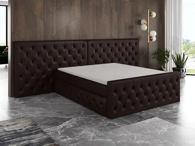 Produktbild von Boxspringbett SVEN 180 x 200 mit 2 Bettkästen, Bonell-Matratze und Topper. Farbe: Dunkelbraun