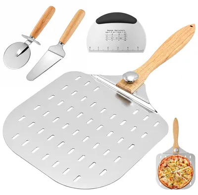 Pizzaschaufel-Set 4-tlg., perforiert 30x35 cm, Holzgriff