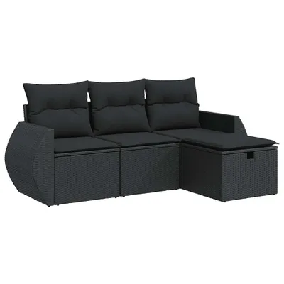 Obrázok produktu pre vidaXL 4-dielna záhradná sedacia súprava s vankúšmi Black Poly Rattan