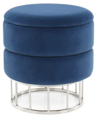 Immagine prodotto di Pouf rotondo con spazio contenitore, diametro 37,5 x 41 cm - Blu scuro - Rivestito in velluto di poliestere - Struttura in metallo e seduta rimovibile