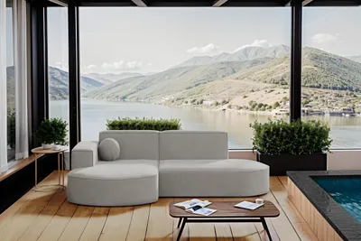 Produktbild von Kaiser Möbel Gartenmöbel Ecksofa, Couch ,Sofa L-Form Designer Modena Studio Patio Stoff Artikel Hellgrau Links
