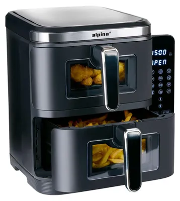 Produktbild von alpina Heißluftfritteuse 2 Kammern  - Airfyer 11L - 2x 5,5L Korb - Match & Sync Funktion - Digital Display - 12 Programme - 2800W - Schwarz