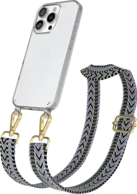 Produktbild von Apple iPhone 16 Pro Chain Eyelets Slim Neck Strap Set Zig Zag light Purple - Green 14 Metall Gold