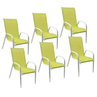 Image de Lot de 6 chaises MARBELLA en textilène vert - aluminium blanc