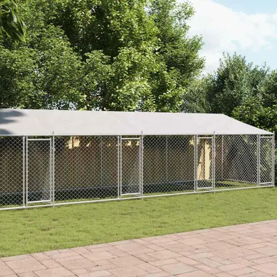 Obrázok produktu pre vidaXL Psia búda so strechou a dverami Sivá 10x2x2 m Pozinkovaná oceľ