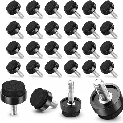 Produktbild von 24 Stück M6 Möbelstellfüße Ø19 mm Schwarz, Verstellbare Möbelfüße mit Gewinde und Filzgleitern