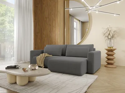 Produktbild von Ecksofa Sofa mit Schlaffunktion CHAIRA Stoff Curio Dunkelgrau Ottomane Rechts