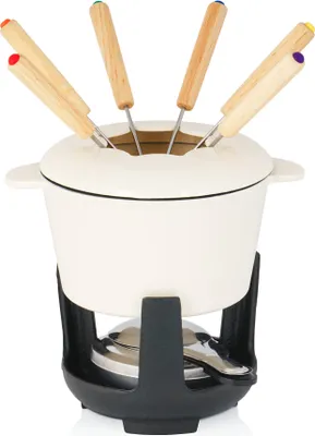 Produktbild von BBQ-Toro 13-teiliges Gusseisen Fondue Set für 6 Personen, 1 L, emailliert, mit Brenner und Gabeln