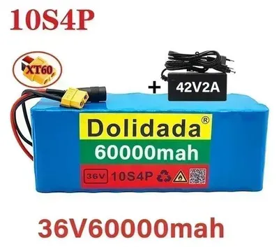 Zdjęcie produktu dla Akumulator litowo-jonowy 36V 60Ah - bateria 10S4P - do rowerów elektrycznych i hulajnóg elektrycznych - z wbudowanym systemem zarządzania baterią (BMS) - złącze XT60 - ładowarka w zestawie