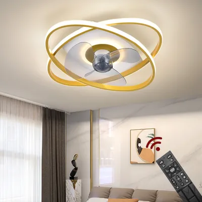 Obrázok produktu pre Stropný ventilátor s LED osvetlením 3343js Stropné svietidlo zlaté Ø 50cm 96W s diaľkovým ovládaním farba svetla/jas nastaviteľný stmievateľný LED stropné svietidlo stropný ventilátor