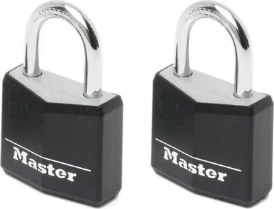 Produktbild von Master Lock 9130EURTBLK 2-er Set Vorhängeschloss mit Schlüssel aus Aluminium mit Vinylabdeckung, Schwarz, 3 x 5,2 x 1,6 cm