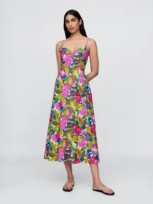 Produktbild von GAP Midikleid ärmellos mit Blumenmuster, V-Ausschnitt und Knopfleiste im Fit & Flare Schnitt