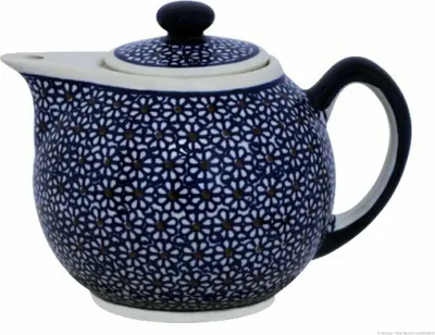 Produktbild von Original Bunzlauer Keramik 1L Teekanne mit spitzen Ausguss – Moderne, abgerundete Form, Nachbildung 120