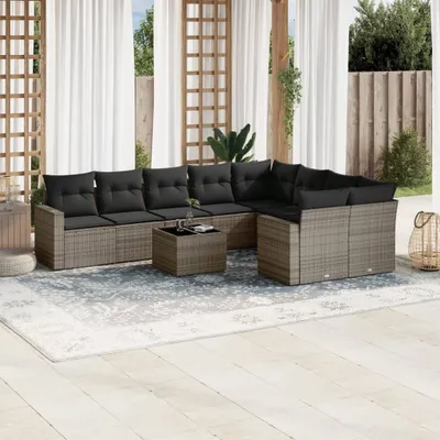 Produktbild von 10-tlg. Garten-Sofagarnitur mit Kissen Grau Poly Rattan 3219440