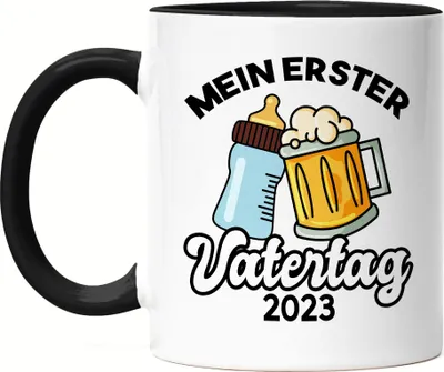 Produktbild von Mein erster Vatertag 2023 Tasse Schwarz 1. Vatertag Herrentag Lustig Spruch Geschenk Papa Kaffeetasse