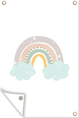 Produktbild von MuchoWow® 80x120 cm Outdoor-Poster Gartendeko Sichtschutz Garten Poster für den Garten  Regenbogen - Sterne - Punkte - Wolken - Kinder