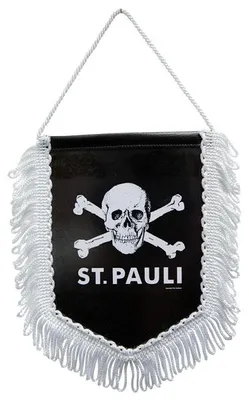 Produktbild von FC St. Pauli Wimpel Totenkopf Schwarz, Original Fanartikel, Schwarzer Mini-Wimpel mit Totenkopf und Fransen, Folierte Pappe