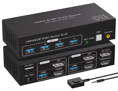 Zdjęcie produktu dla Przełącznik KVM 4K120Hz dla 2 komputerów i 2 monitorów, z interfejsami HDMI i DisplayPort
