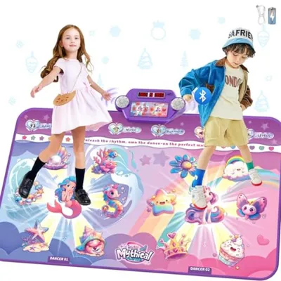 Produktbild von PromoHome® Interaktive Tanzmatte für Kinder – Wiederaufladbar, Bluetooth, 2 Spieler, LED-Beleuchtung, 150x100 cm, Rosa