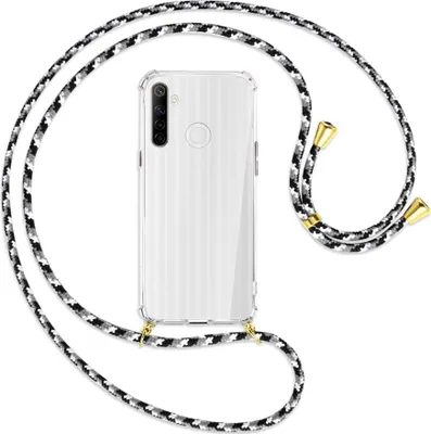 Produktbild von Handykette Backcover-Schutzhülle mit Band (Metall goldfarben) für Realme C3 - schwarz/grau/weiß