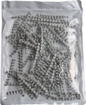 A bag of plastic rivets for PVC film.