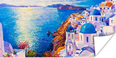 Produktbild von MuchoWow® Poster Malerei - Griechenland - Wasser - Öl 150x75 cm - ohne Rahmen