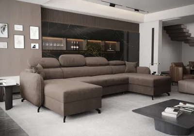 Image de AX LIVING Canapé d'angle avec fonction sommeil Ribella 5 U 345 cm brun
