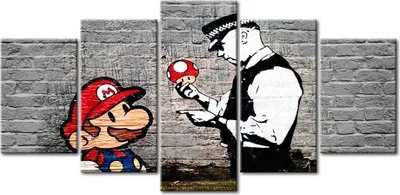 Image de Tableau acoustique Abstrait Banksy 200 x 100 cm Tableaux Mousse acoustique Absorbeur acoustique haute performance Isolation acoustique Toile 5 pièces Tableau mural Acoustique intérieure Isolation acoustique i-B-0040-b-m