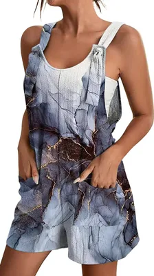 Image de ASKSA Femme Jumpsuit d'été Elégant Combinaison sans manches Pantalon court Une pièce sans dos Salopette, Gris, XL