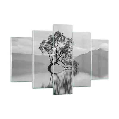 Produktbild von Bilder auf glas - 5 Teile - Baum Symmetrie See - 150x100cm - Glasbilder - Wandbilder - Bilder - zum Aufhängen bereit - Wanddekoration aus Glas - Glas Bilder - Wandbild auf Glas - GEA150x100-4514