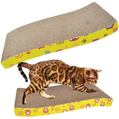 Produktbild von Katzenkratzbrett Katzenkratzpappe Kratzbrett Katze Horizontal Welle Liegebrett 44,5x21,5x3 cm Gelb ohne Katzenminze