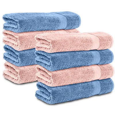 Produktbild von Komfortec 8er Handtücher 50x100 cm Set aus 100% Baumwolle, 470g/m², Frottee, Weich, Rosa/Hellblau
