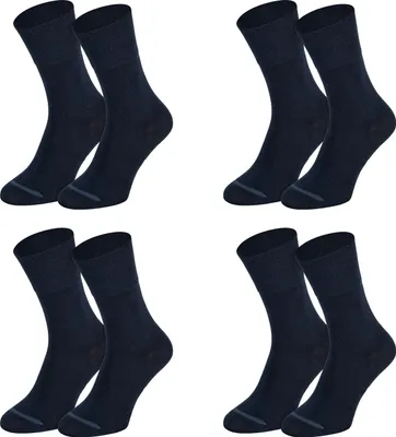 Tobeni 8 Paar Socken in Baumwolle mit Komfortbund ohne Gummi für Damen und Herren Marine-Blau