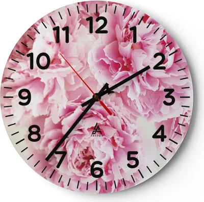 Produktbild von Wanduhr - Rund - Glasuhr - Pfingstrosen Blumenstrauß Blumen - 30x30cm - Schleichendes Uhrwerk - Lautlos - zum Aufhängen bereit - Dekoration Modern - Wanddekoration aus Glas - C4AR30x30-4961