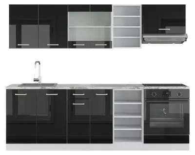 Produktbild von Küchenzeile Vicco R-Line Schwarz Hochglanz/Weiß 240 cm ohne Arbeitsplatte, Model 40995