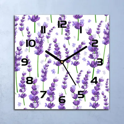 Produktbild von Wanduhr Echt-Glas-Küchenuhr Lila Lavendelblüten Quarz 30x30 Deko Bilder