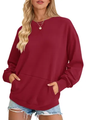 Produktbild von AUSELILY Damen Sweatshirt Rundhals Langarm Pullover mit Tasche