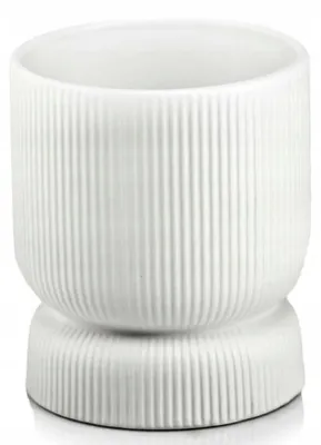 Produktbild von Runder Keramik-Übertopf mit Fuß, geriffelt, Weiß, 13 cm