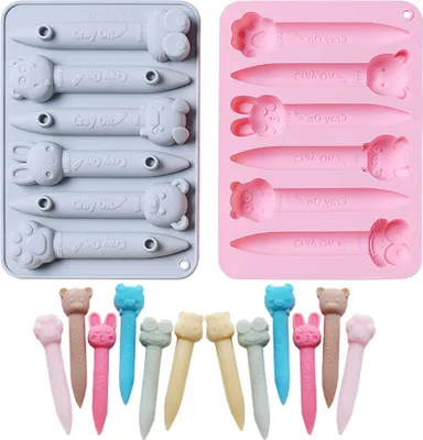 Produktbild von CANDeal 2er-Pack Wachsmalstift-Recycling-Formen, Tier-3D-Stift-Silikonformen, Ofenfest, Kaninchen-Bär-Frosch-Eisform, Snack-Formen