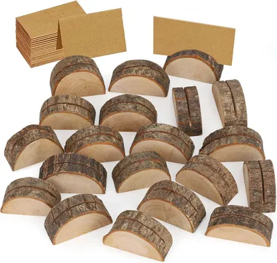 Produktbild von Holz Platzkartenhalter Halbrund 20 Stück, Naturholz Optik Mit Karten Für Hochzeiten, Geburtstage, Weihnachten