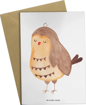 Produktbild von Mr. & Mrs. Panda babykarte Eule Zufrieden - Weiß - Geschenk, glücklich, weihnachtskarten, Grußkarten, Hochzeitstag, glückwunschkarten, Waldtier, einladungskarten, Owl