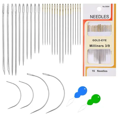 Produktbild von Nähnadeln Set 32 Stück mit Nadeleinfädler für Leder, Polster, Teppich, Leinwand