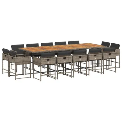 Obrázek produktu pro vidaXL 15dílný zahradní jídelní set s polštáři Grey Poly Rattan