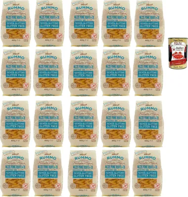 Produktbild von Rummo Pasta Mezze Penne Rigate N° 28 senza Glutine, gluten free, 100% italienische Pasta nudeln glutenfrei 20x 400g + Italian Gourmet polpa 400g
