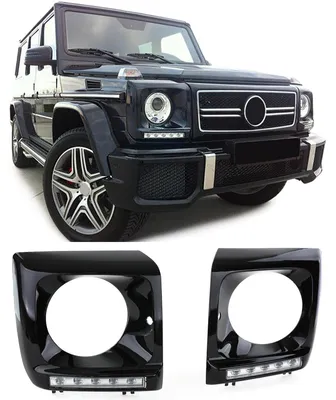 Für Mercedes G W463 Scheinwerfer Abdeckungen Schwarz Glanz mit LED Tagfahrlicht in der Farbe Schwarz von Carparts-Online GmbH