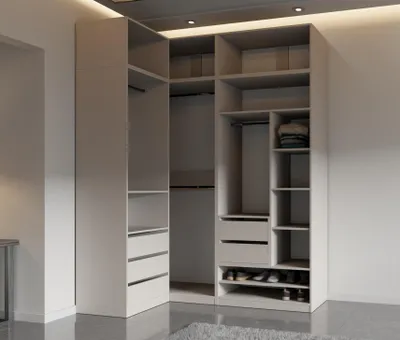 Produktbild von Marmex Eckgarderobenschrank-Set mit Aufsätzen TRES D/N  250x246x51 cm, graubeige cashmere